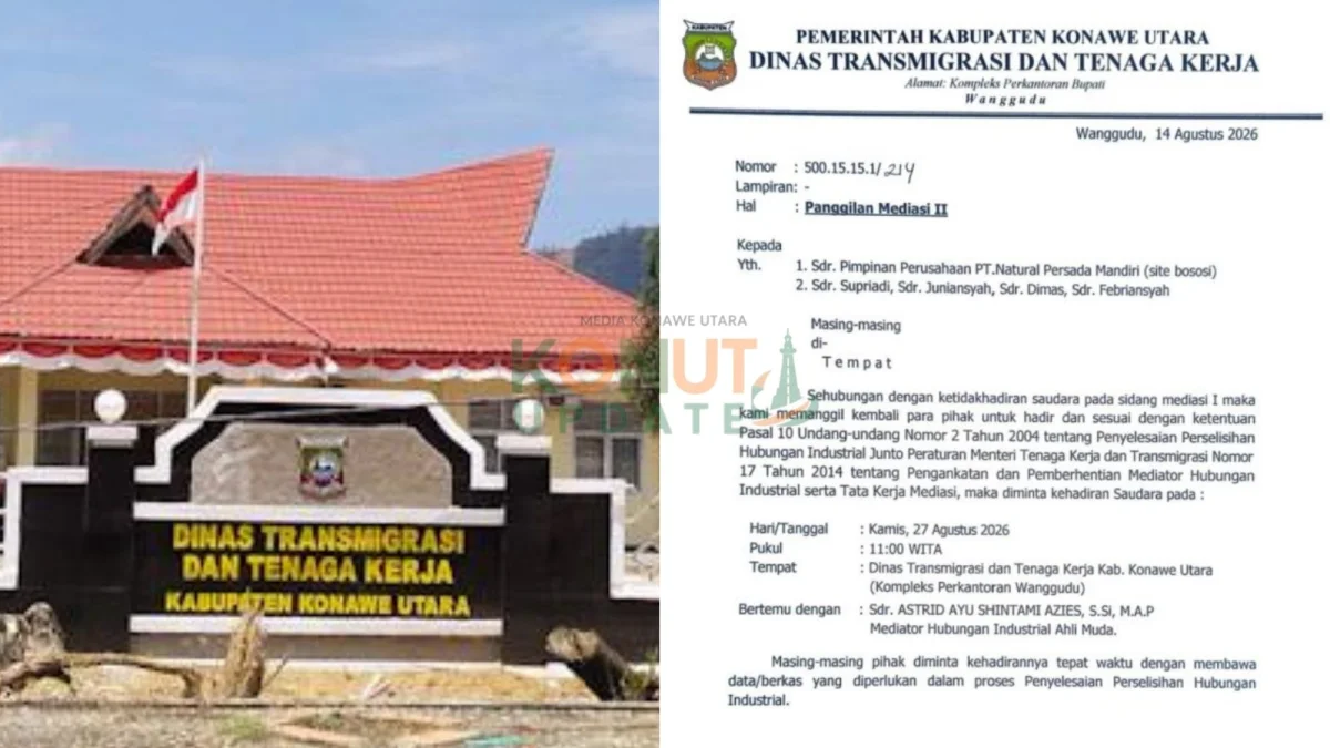 Disnaker Konut Jadwalkan Mediasi Kedua Sengketa Pekerja PT NPM Site Bososi