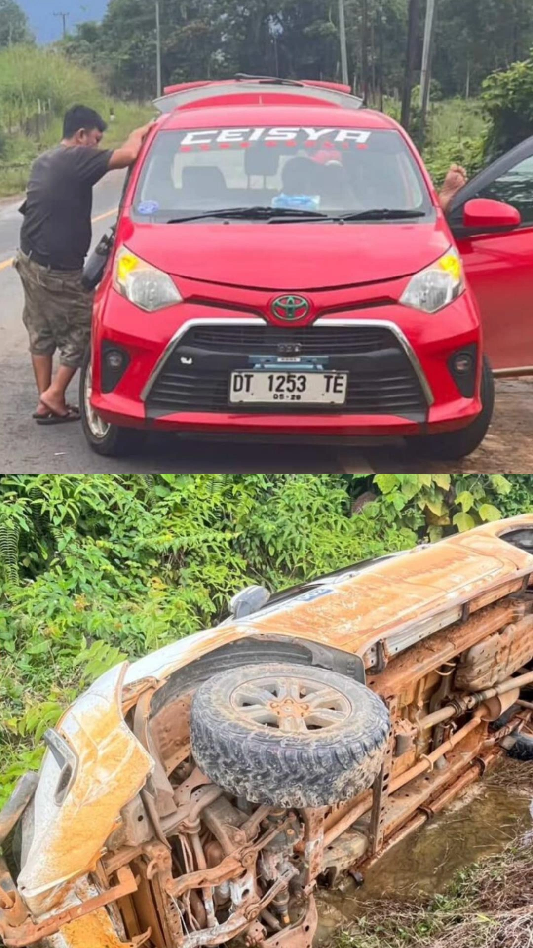 Hilux Terperosok ke Parit Usai Terlibat Kecelakaan dengan Calya di Konawe Utara, Berakhir Damai