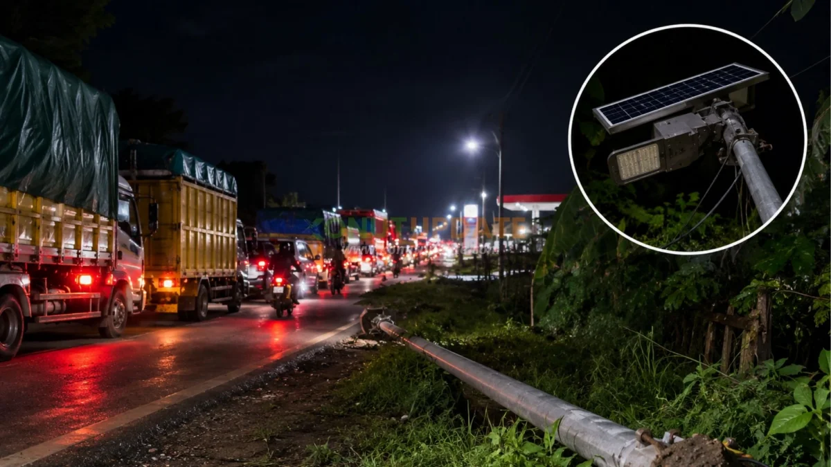 Lampu Jalan Roboh di Desa Belalo Saat Antrean BBM, Warga Pertanyakan Tanggung Jawab