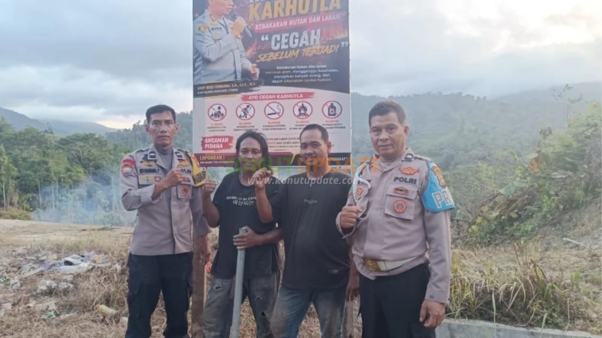 Maksimalkan Sosialisasi Cegah Karhutla Polsek Asera Pasang Baliho Himbauan di Desa Banggarema