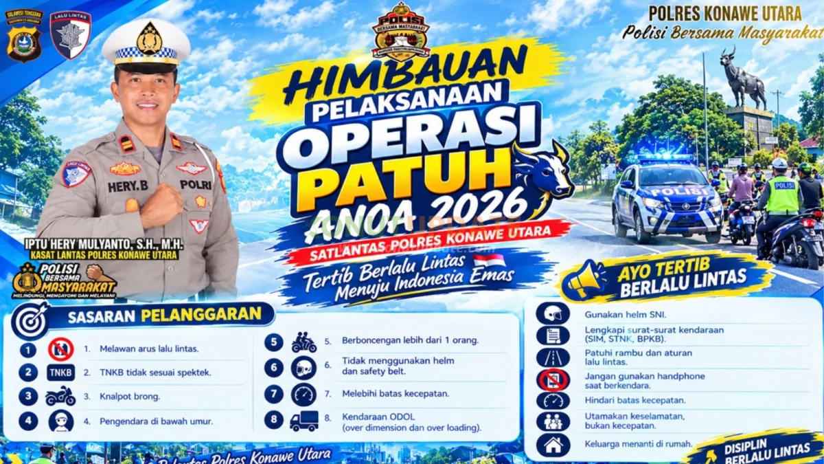Operasi Patuh Anoa 2026 Dimulai 26 Oktober, Polres Konut Sasar 8 Pelanggaran Lalu Lintas